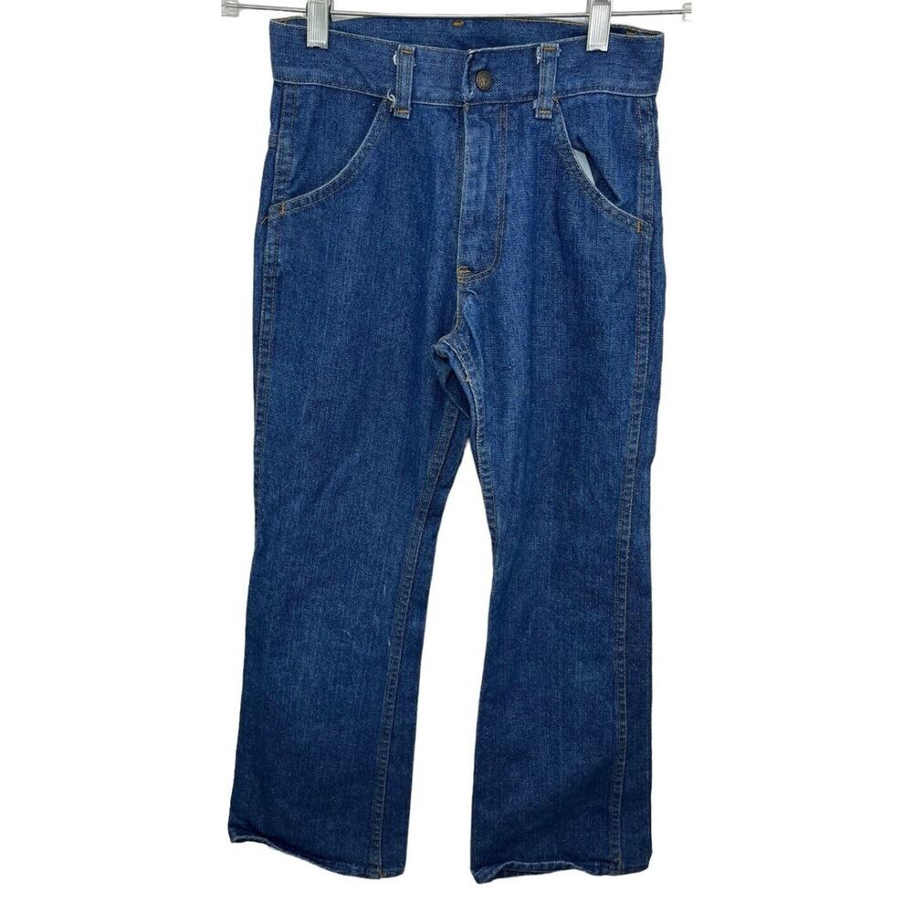 Vintage 70s Sears Denim Jeans Kids Size 14 Slim Blue Perma Prest Western Rodeo